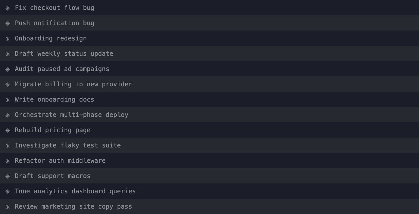 A dense sidebar of many distinct, real-looking tab titles. The problem is scanning that many at a glance, not that they're unlabeled.