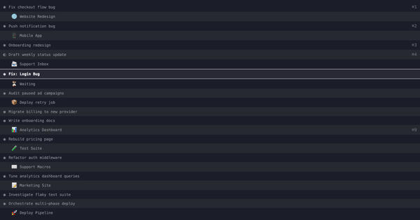 A dense vertical sidebar of Claude Code session tabs, each with its own real title, glimpsed at a glance